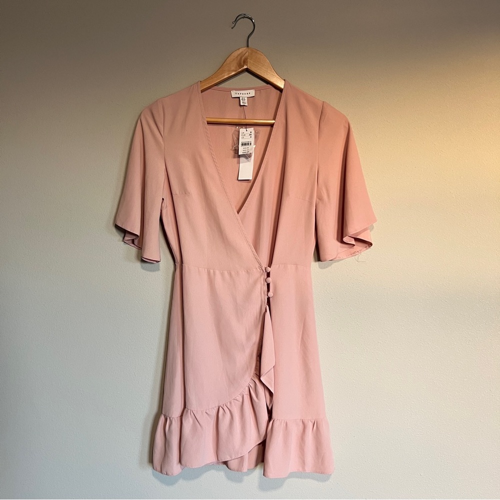 TOPSHOP Light Pink Ruffle Wrap Dress